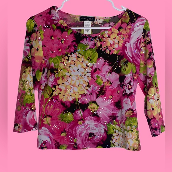 Tops - Y2k Pink Floral Shimmer Top